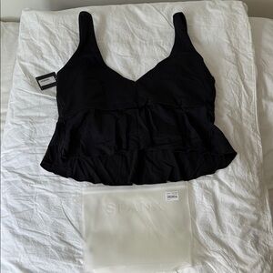 NWT SPANX Black Pique Longline Flounce Swim Top